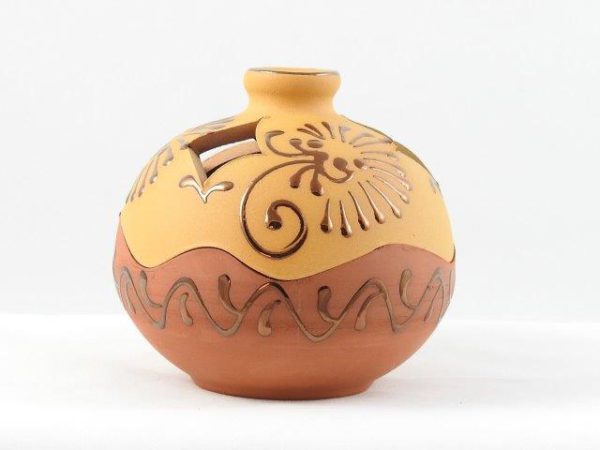 Tontopf Terracotta - gelb Karo