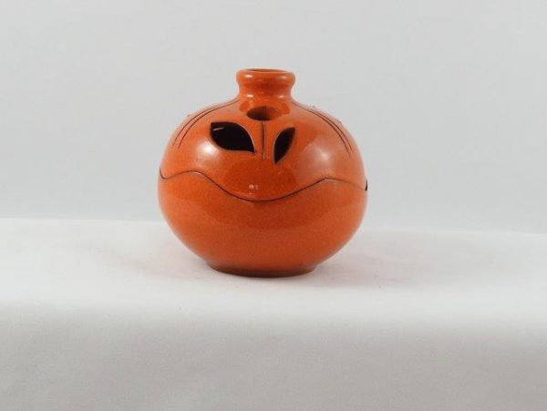 Tontopf glasiert orange Blume