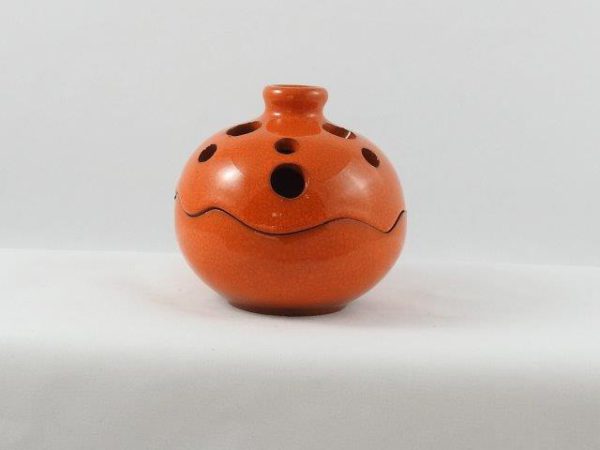 Tontopf glasiert orange Loch
