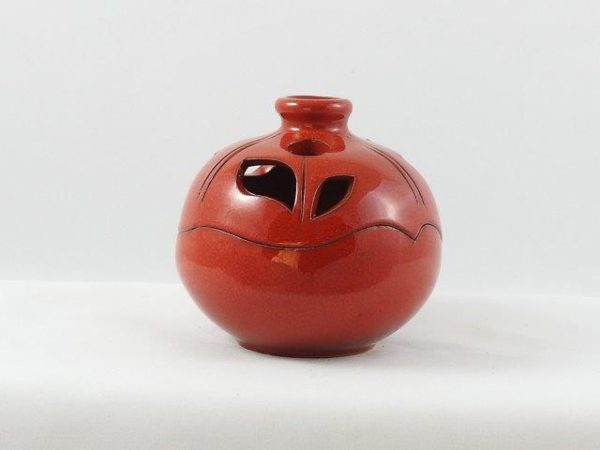 Tontopf rot glasiert Blume